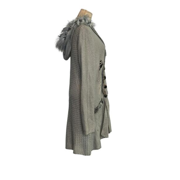 Lapis gray patchwork faux fur long cardigan sweater size XL - Picture 7 of 15